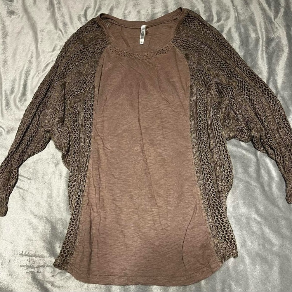 Brown Long Sleeve Knit Sweater Shirt